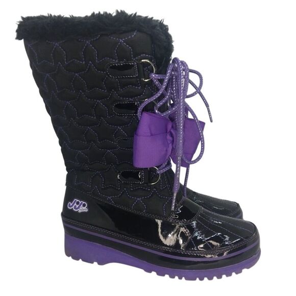 JoJo Siwa Girls Pre-owned Black & Purple All Weather Boots w/Bow Tie - sz. 4 - Picture 1 of 6